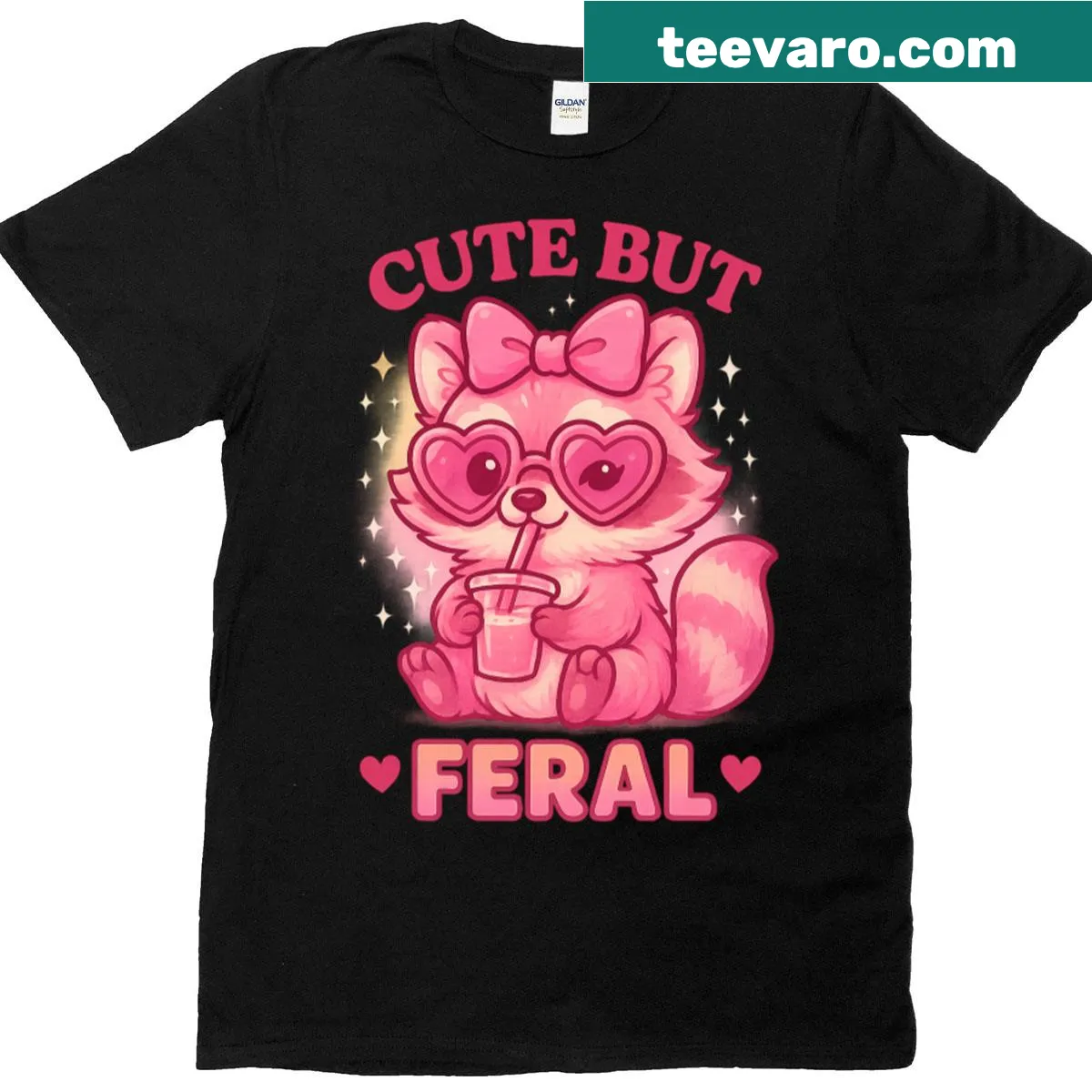 Kawaii raccoon graphic on a T-shirt with cute but feral aesthetic — on a men's t-shirt