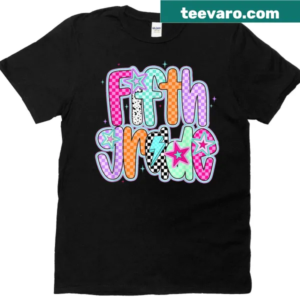 Illustrated T-shirt for fifth-grade teachers with back-to-school theme