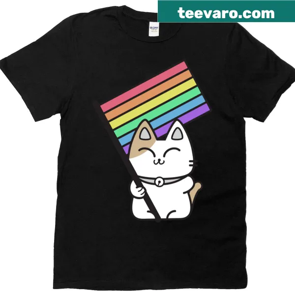 Cute pride-themed kitty graphic on a t-shirt