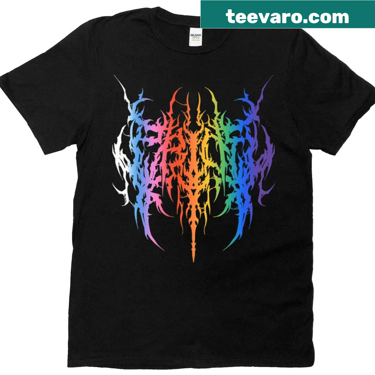 Bold metal logo design representing pride on a T-shirt — on a men's t-shirt