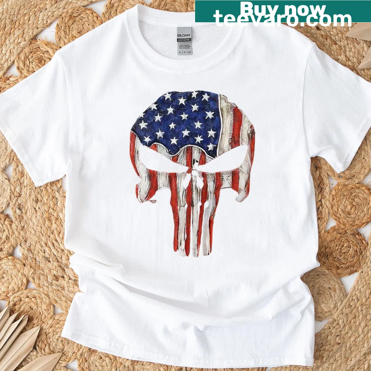 T-shirt featuring the iconic Punisher symbol graphic — on a men's t-shirt