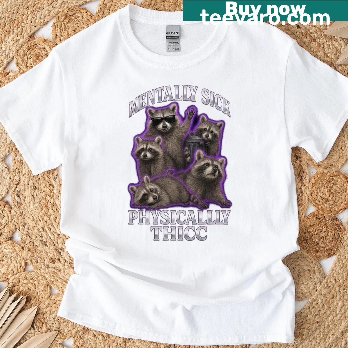 Raccoon T-shirt with humorous mental health message — on a men's t-shirt