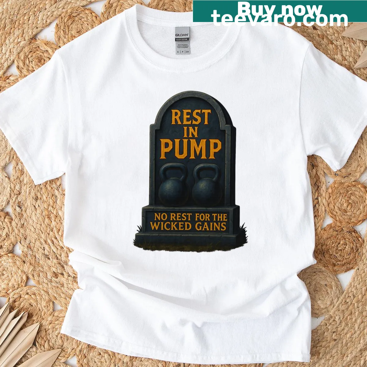 Metal band gym design on fitness lover's T-shirt — on a men's t-shirt