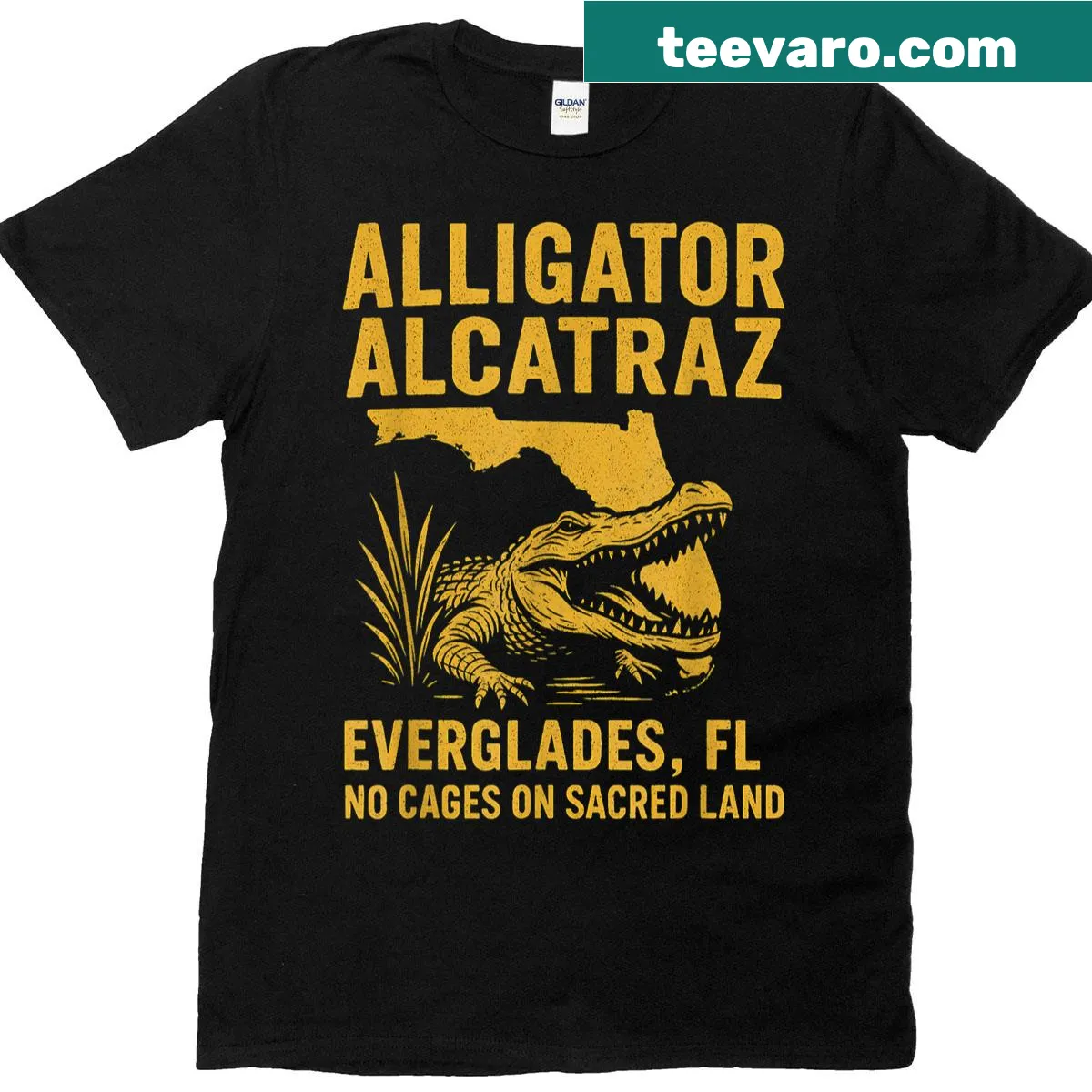Vintage distressed T-shirt featuring an alligator design from Alcatraz and Everglades — on a men's t-shirt