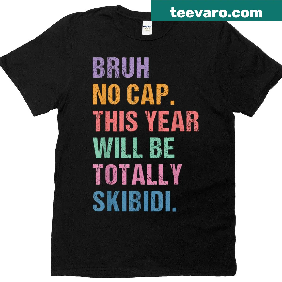 Retro-style T-shirt with the phrase 'This Year Will Be Totally Skibidi' — on a men's t-shirt