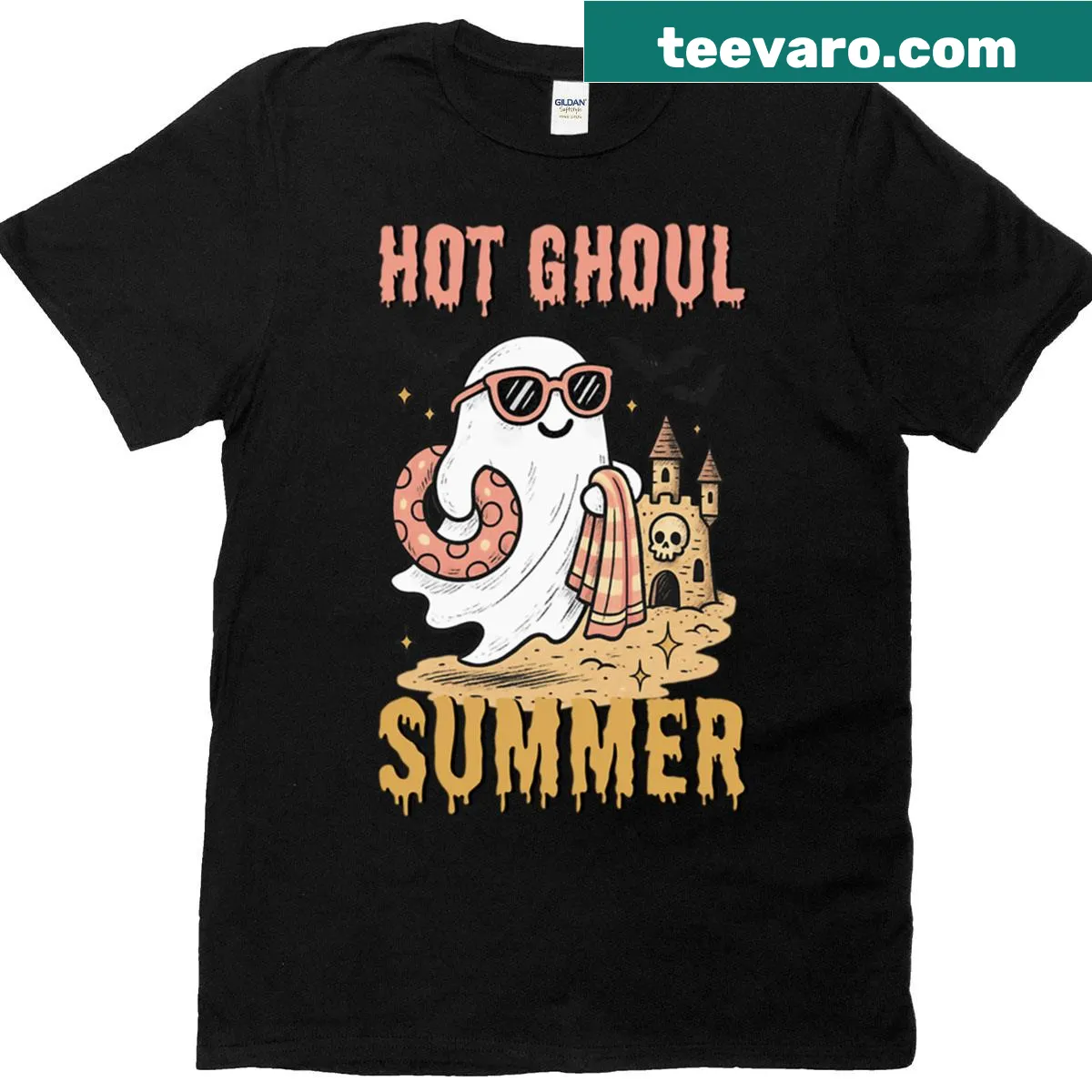 Cute ghost design on a retro Halloween T-shirt — on a men's t-shirt