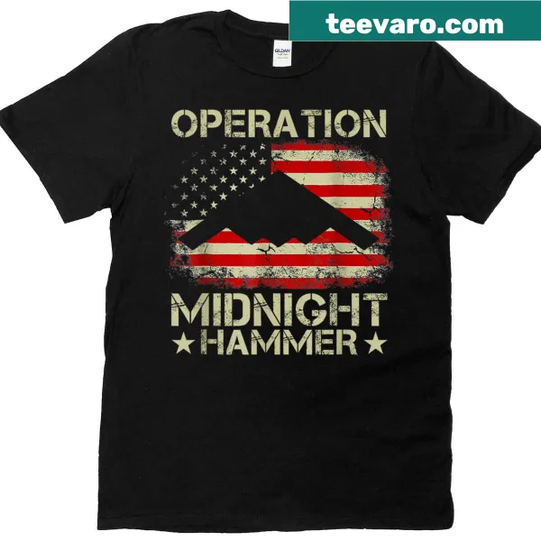 Retro T-shirt with 'Operation Midnight Hammer' and American flag design