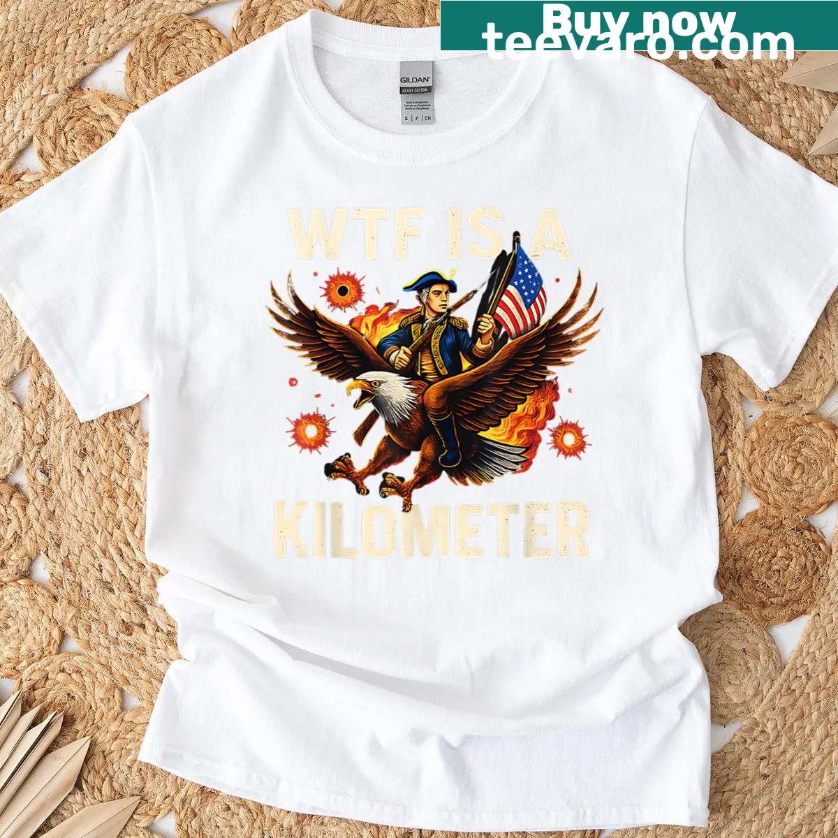 Vintage-style patriotic t-shirt with humorous graphic — on a men's t-shirt
