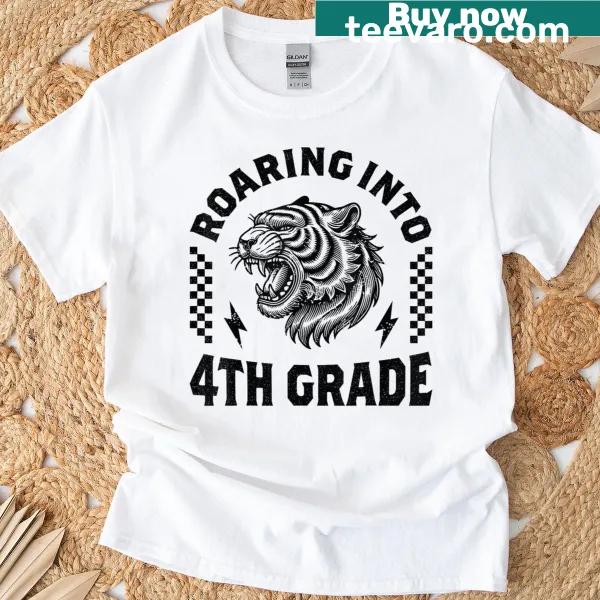 Illustration of a tiger on a 4th grade t-shirt for kids