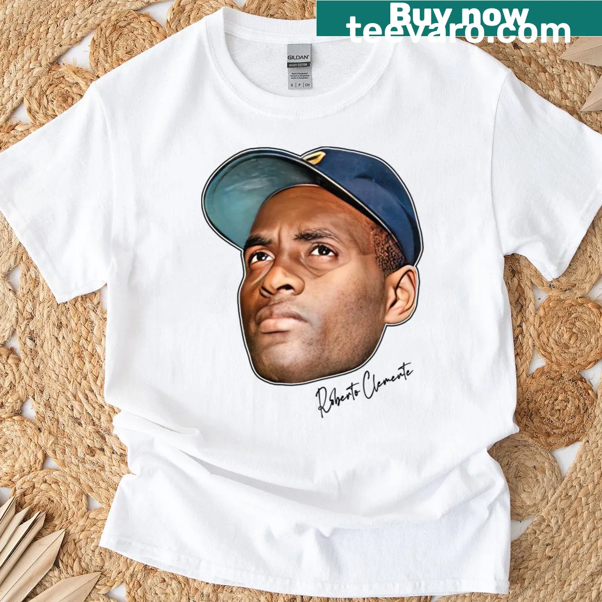 T-shirt honoring baseball legend Roberto Clemente — on a men's t-shirt