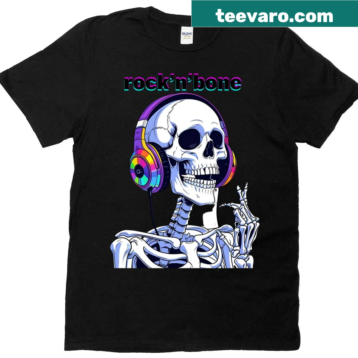 Cartoonish Rocknbone T-shirt with playful design — on a men's t-shirt