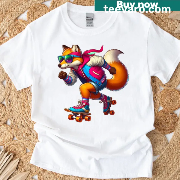 Retro t-shirt featuring an illustration of a skating fox