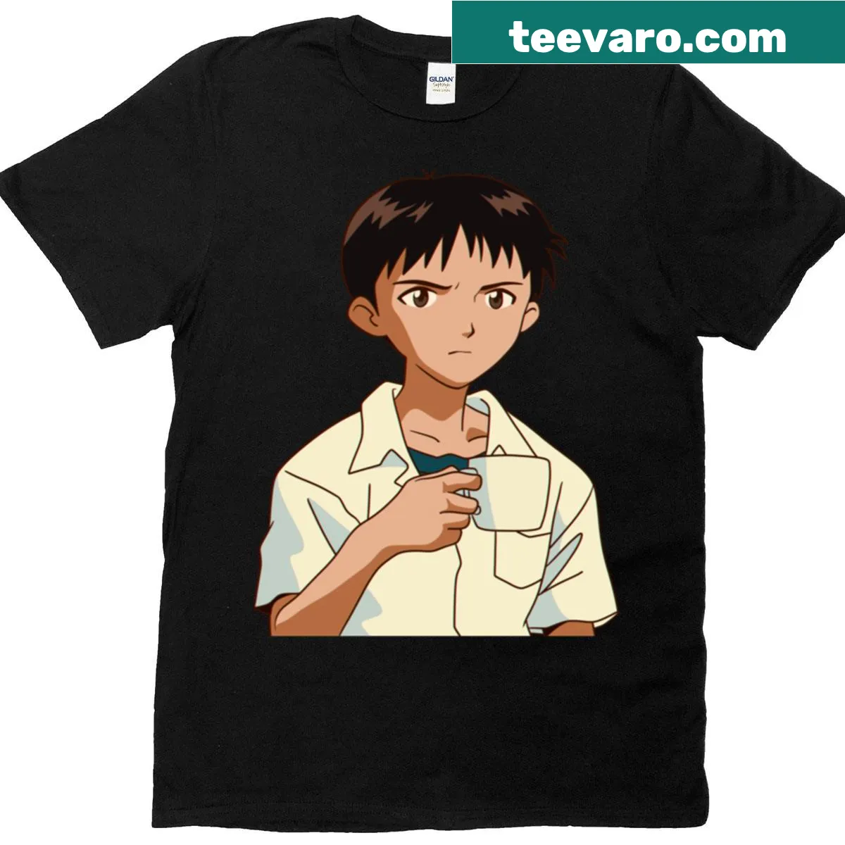 Minimalist silhouette T-shirt inspired by Shinji character — on a men's t-shirt