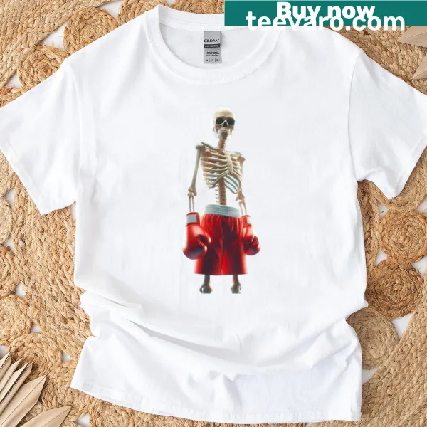 Dynamic T-shirt featuring a skeleton boxer in the ring design