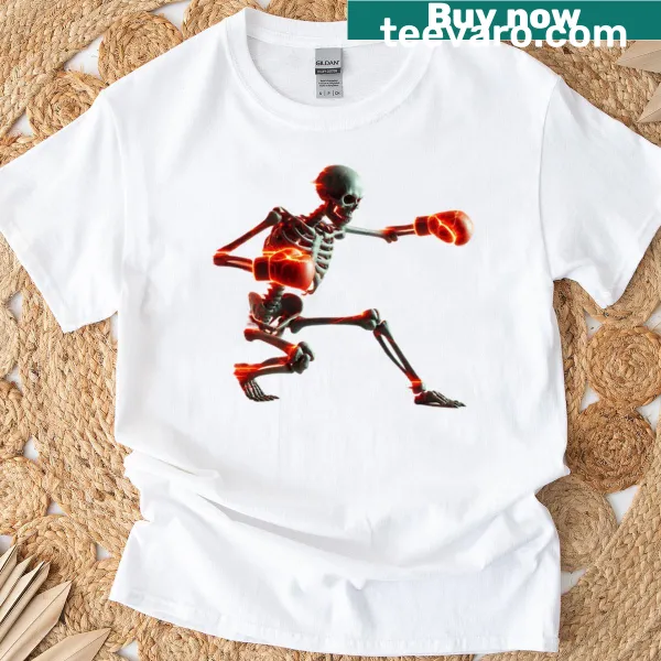 Oversized T-shirt featuring a skeleton boxer delivering a knockout punch