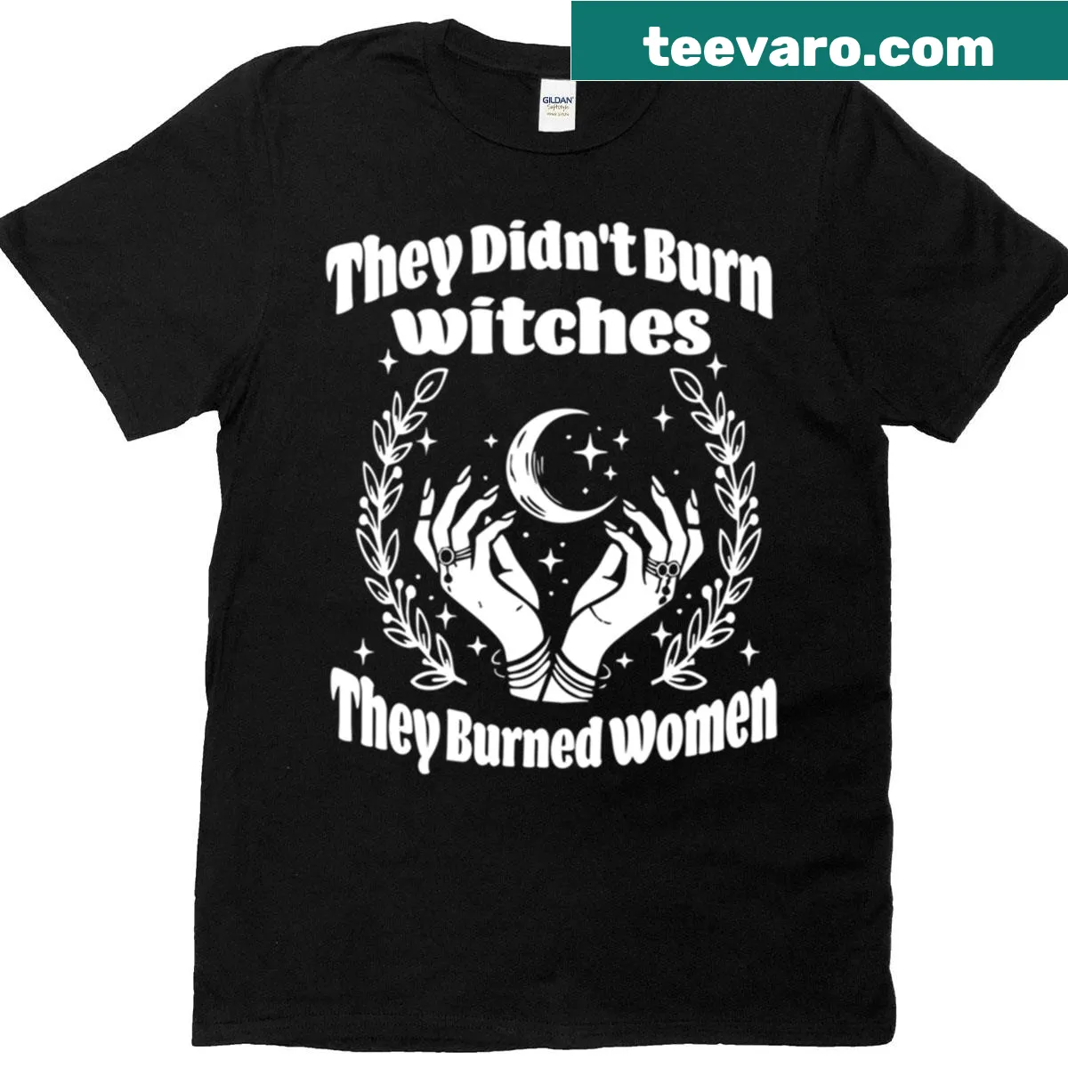Feminist witches design with powerful text t-shirt — on a men's t-shirt