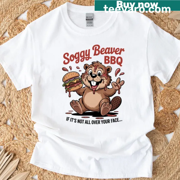 Soggy Beaver BBQ cartoon graphic on t-shirt