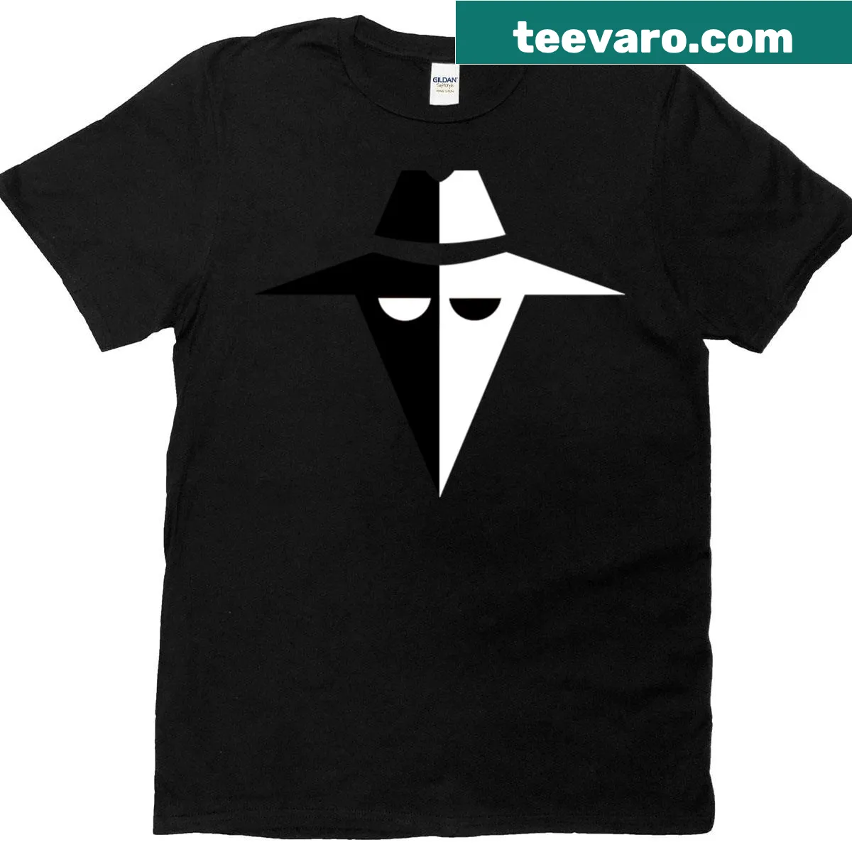 Classic Spy Vs Spy logo printed on a casual t-shirt — on a men's t-shirt