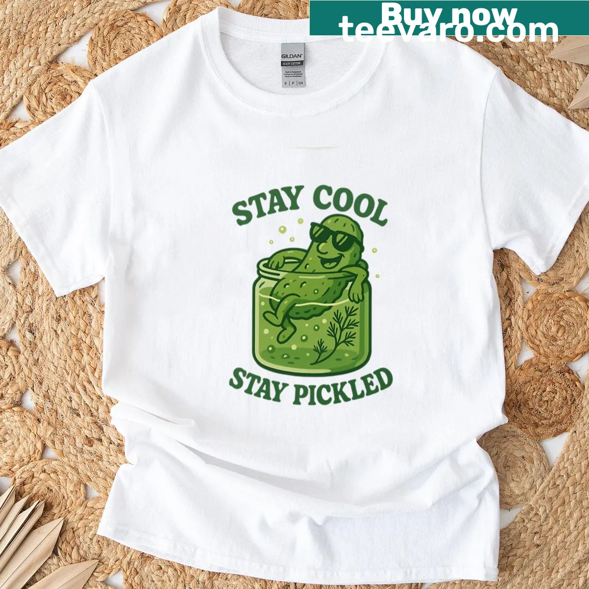 Funny pickle-themed t-shirt with humorous typography — on a men's t-shirt