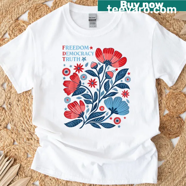 Boho floral design celebrating freedom and democracy for July 4th