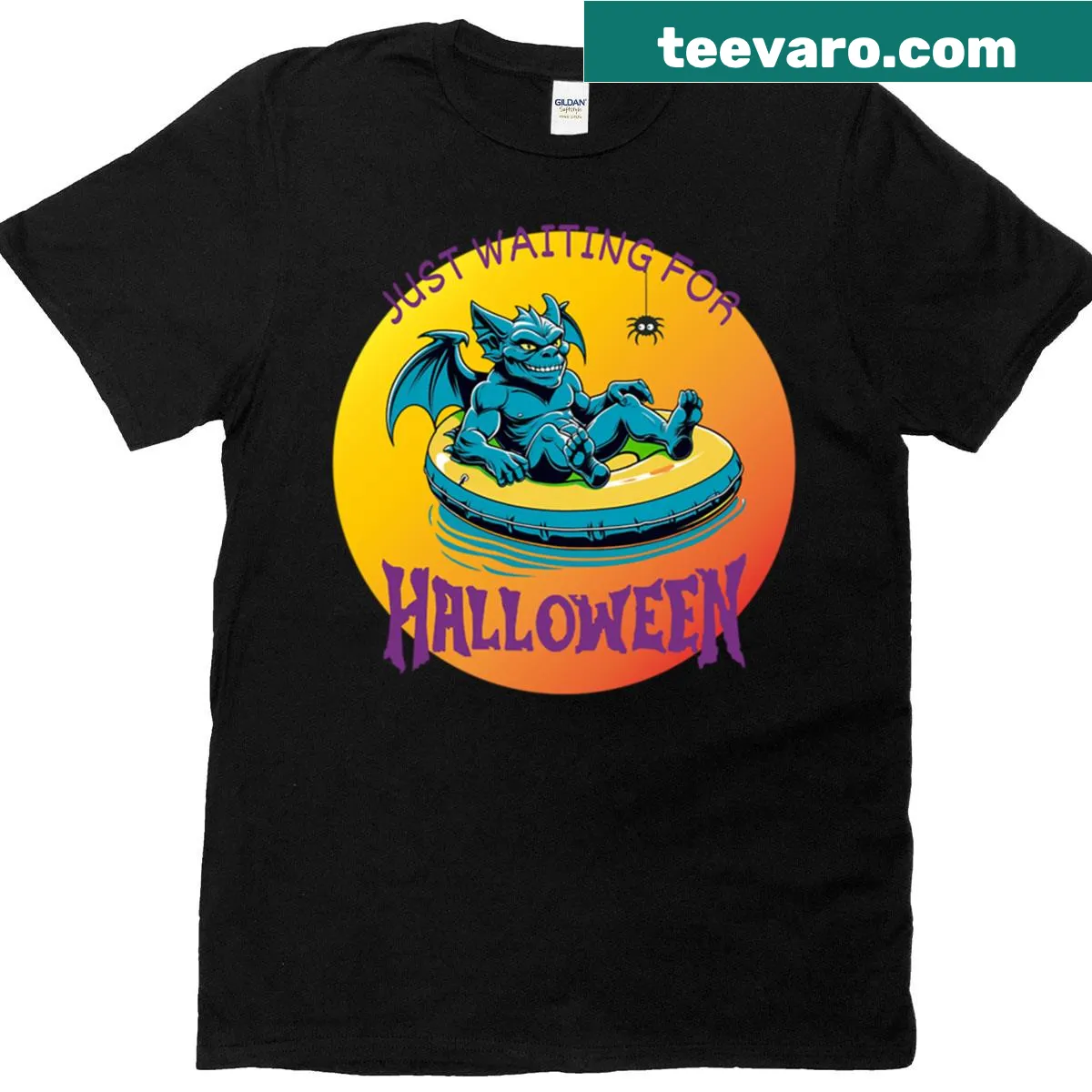 Graphic T-shirt featuring playful gargoyles for Halloween vibe — on a men's t-shirt