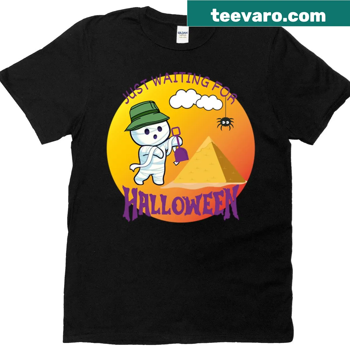 Graphic t-shirt featuring a playful mummy design for Summerween. — on a men's t-shirt