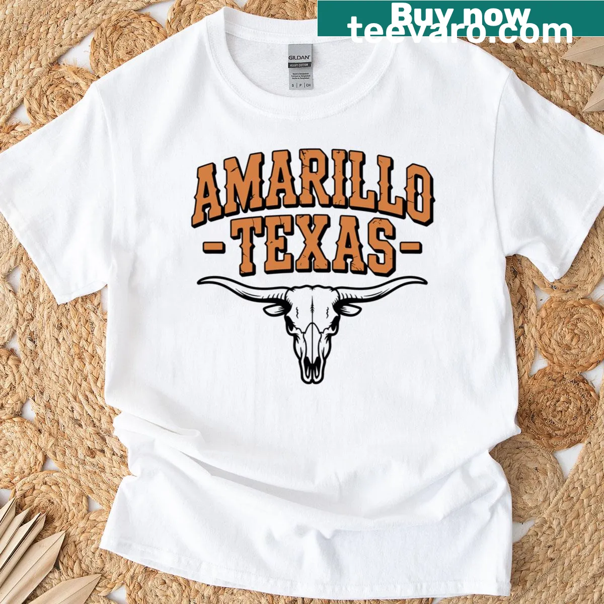 Illustrative T-shirt highlighting Amarillo, Texas, with iconic imagery — on a men's t-shirt
