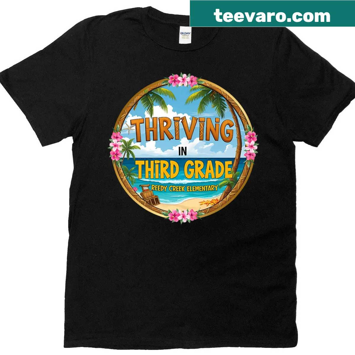 Teacher T-shirt featuring 'Thriving In Third Grade' text design — on a men's t-shirt