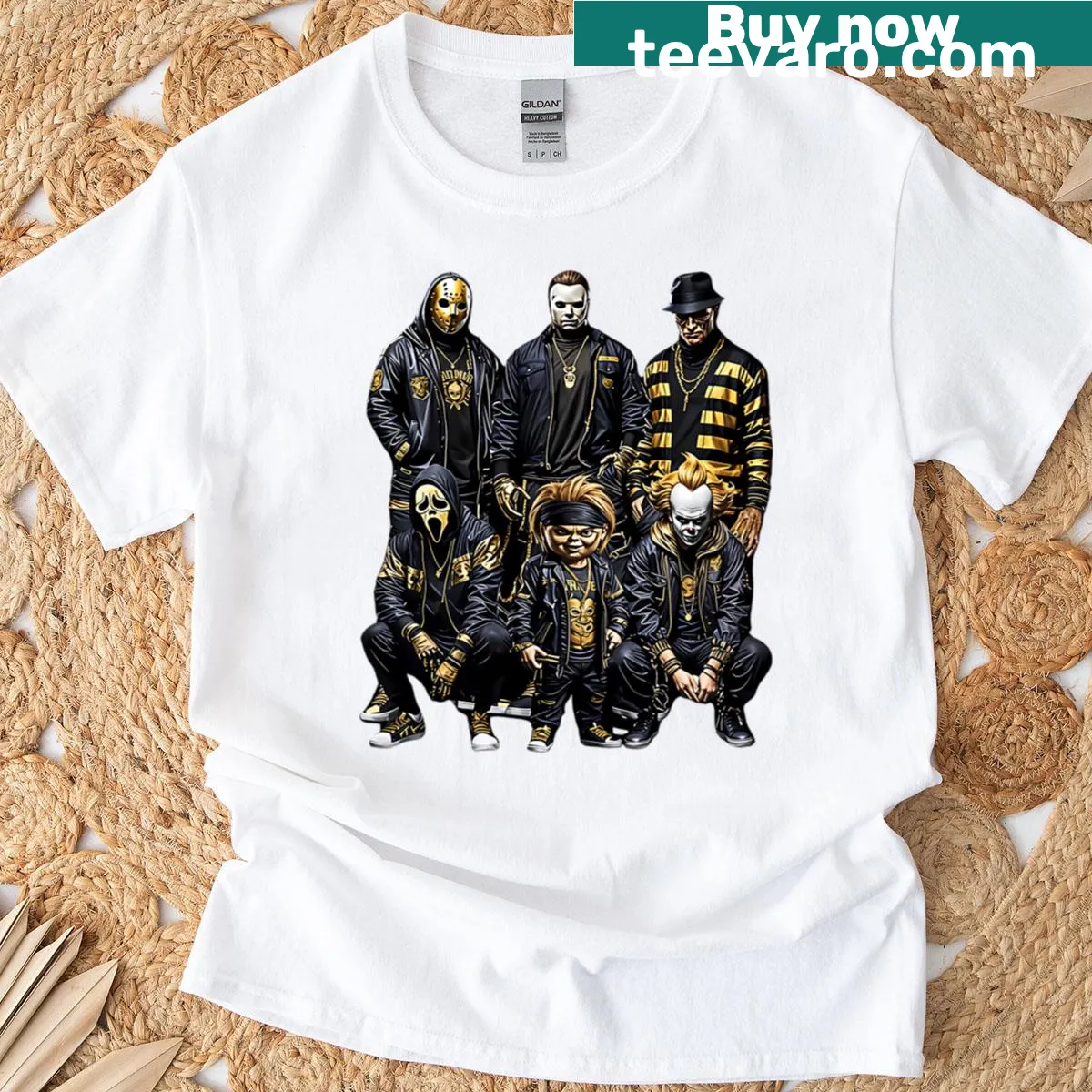 Vintage horror-themed Thug Life Halloween T-shirt — on a men's t-shirt