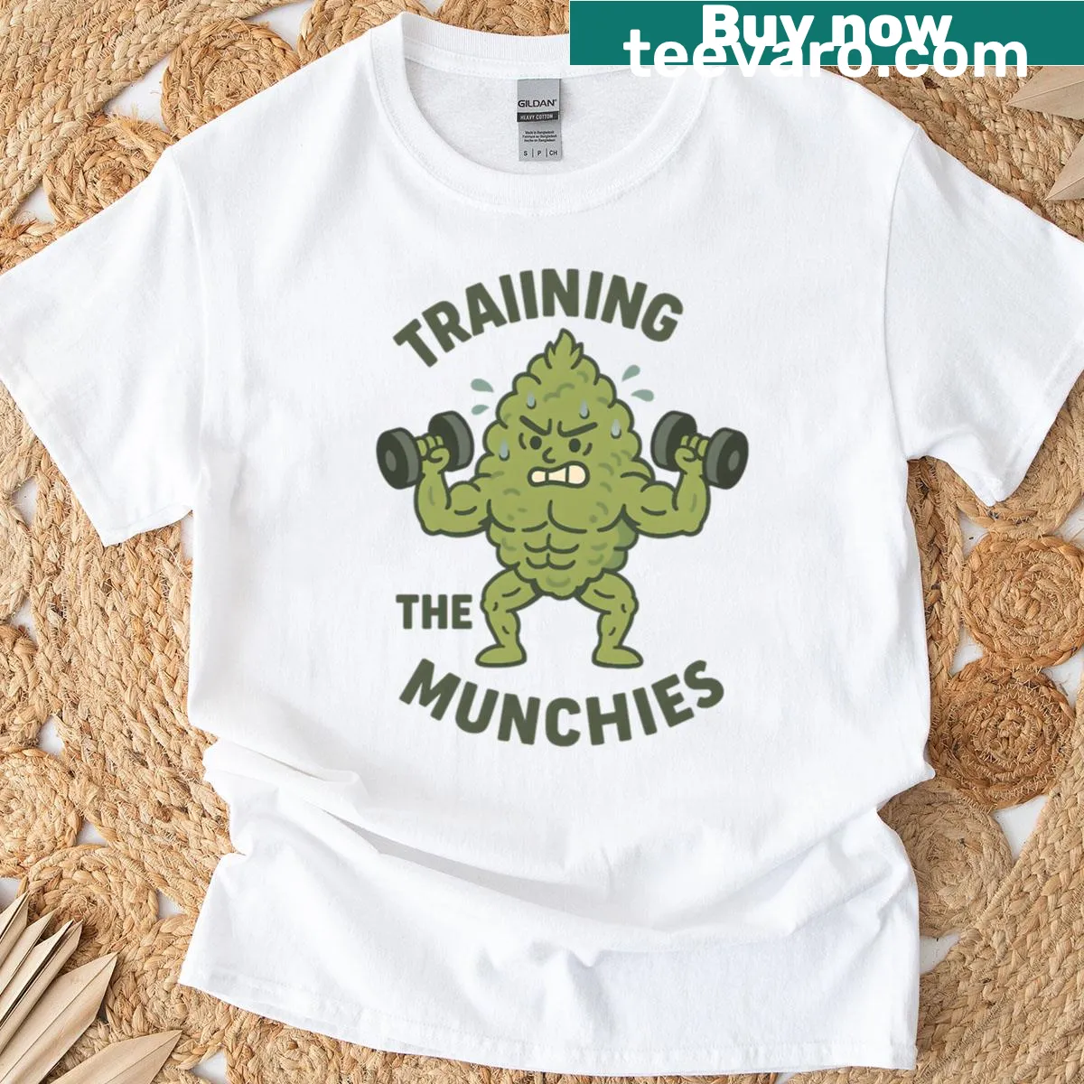 Humorous T-shirt with the phrase 'Training The Munchies' — on a men's t-shirt