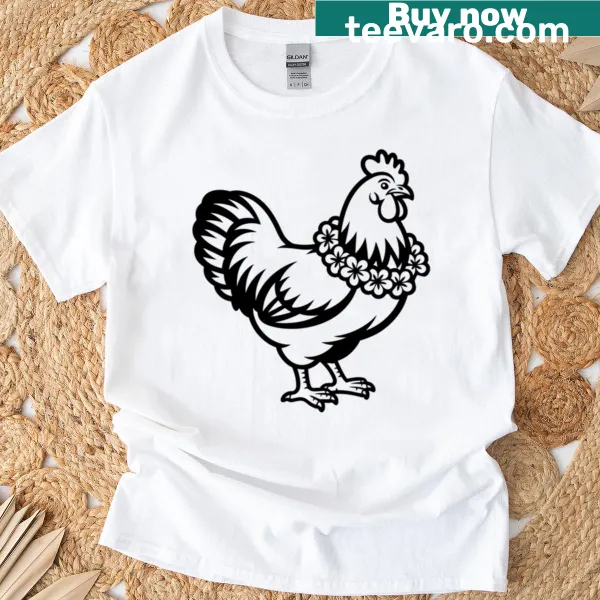 Tropical chicken t-shirt with hibiscus lei illustration