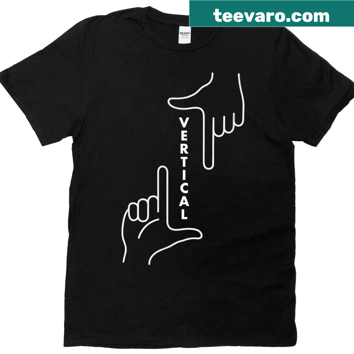 Minimalist Vertical T-shirt with abstract typography design — on a men's t-shirt
