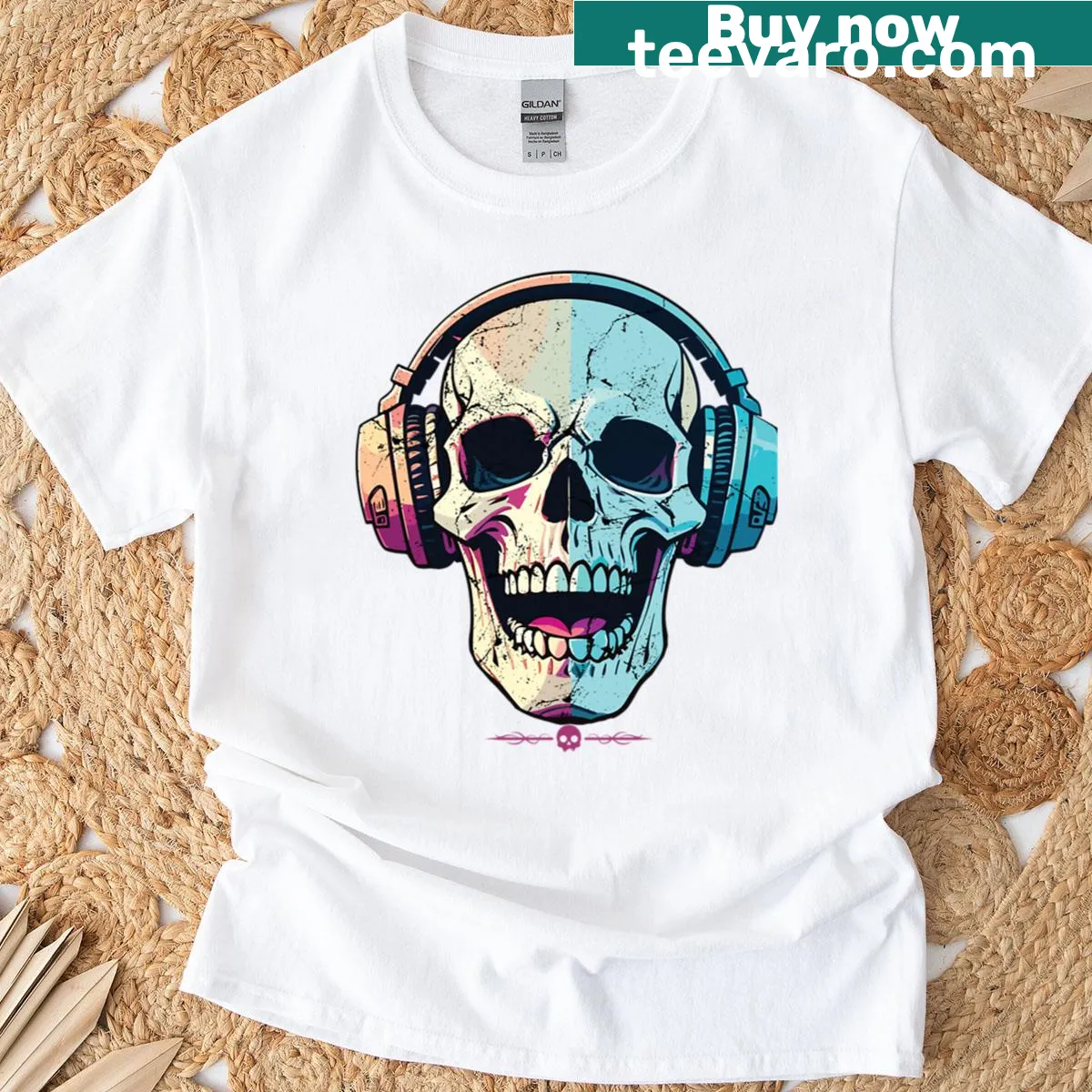 T-shirt with a skull wearing headphones design — on a men's t-shirt