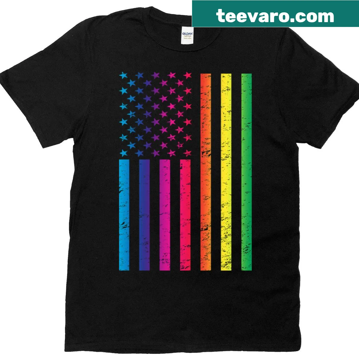 Vintage LGBT Gay Pride T-shirt with rainbow flag graphic — on a men's t-shirt