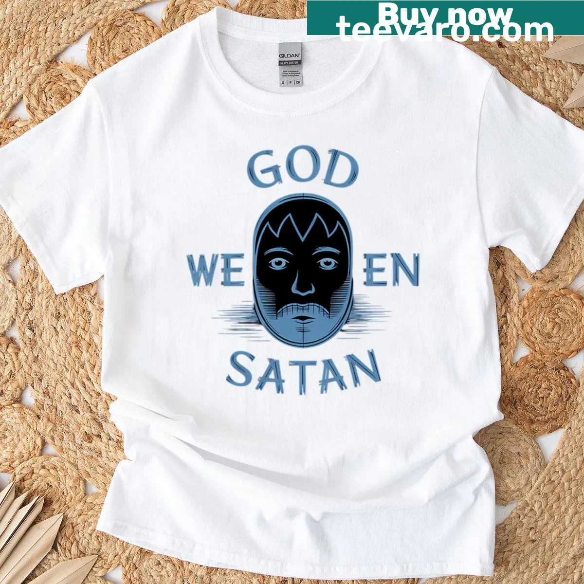 Weens Band Godweensatan T-shirt with artistic album design — on a men's t-shirt