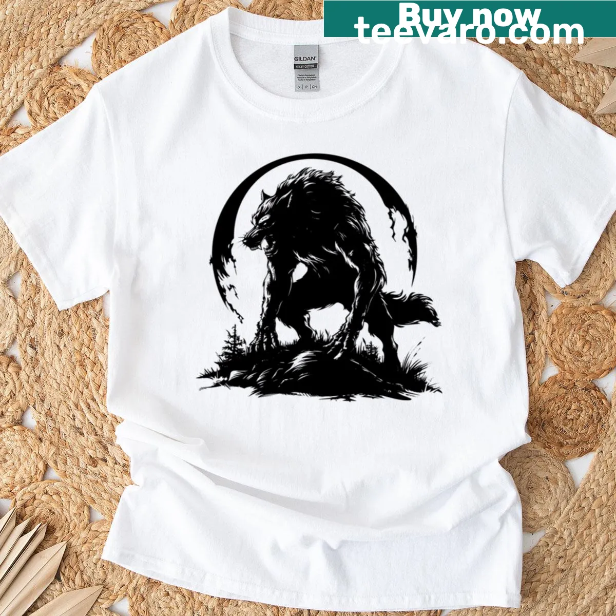 Halloween werewolf t-shirt featuring a fierce beast design — on a men's t-shirt