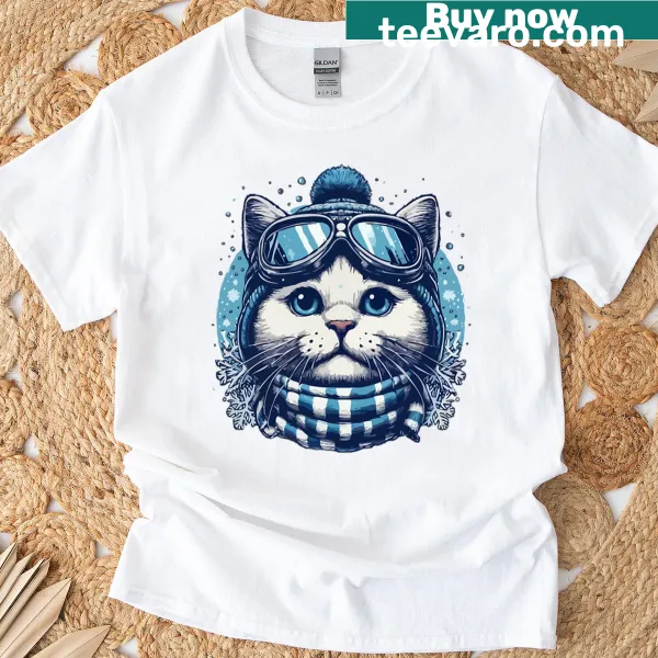 Oversized t-shirt featuring a skiing cat graphic
