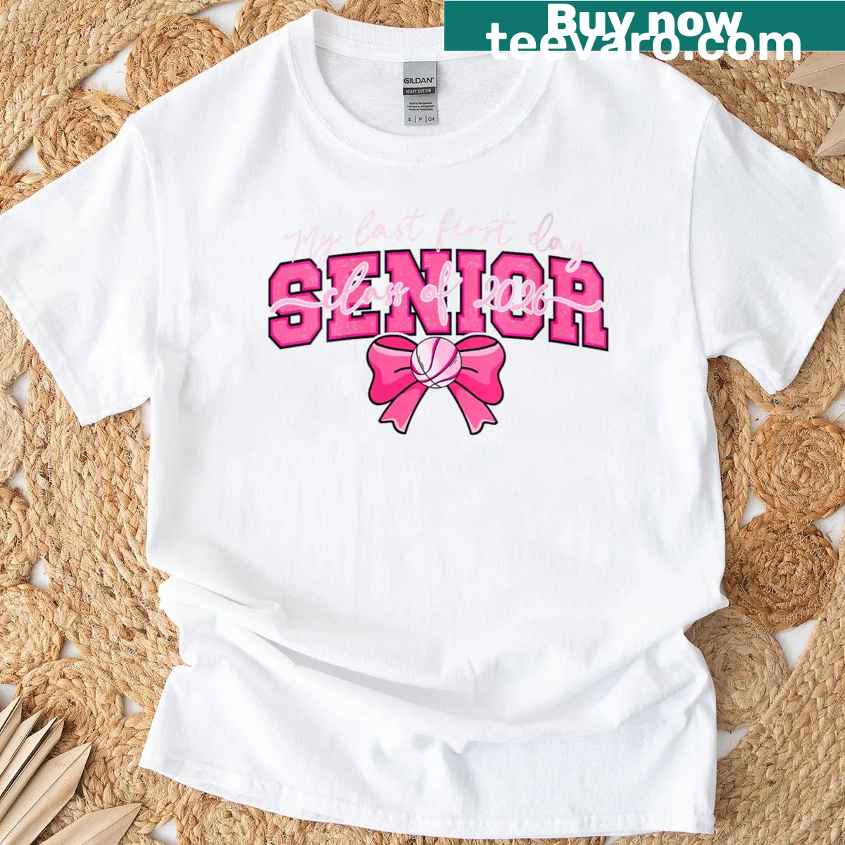 Illustration of basketball senior shirt with pink bow — on a men's t-shirt