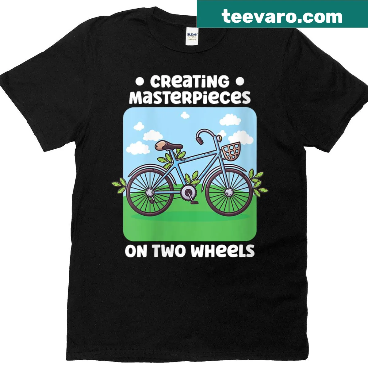 Bike mechanic-themed t-shirt with a bold emblem for women — on a men's t-shirt