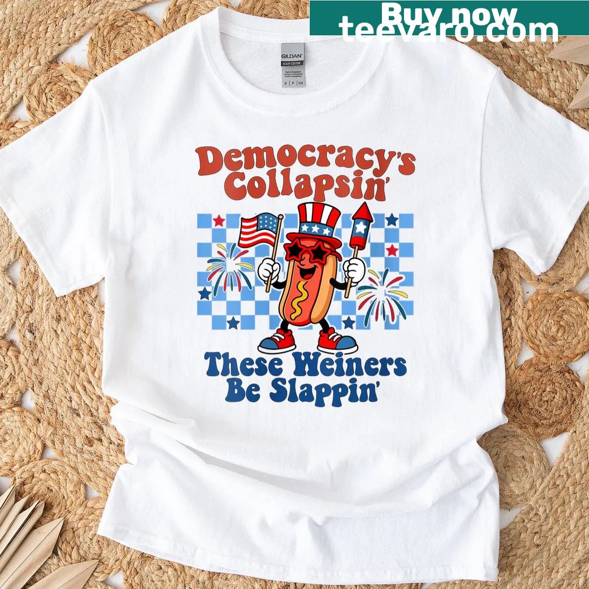 Funny hot dog graphic with democracy phrase — on a men's t-shirt