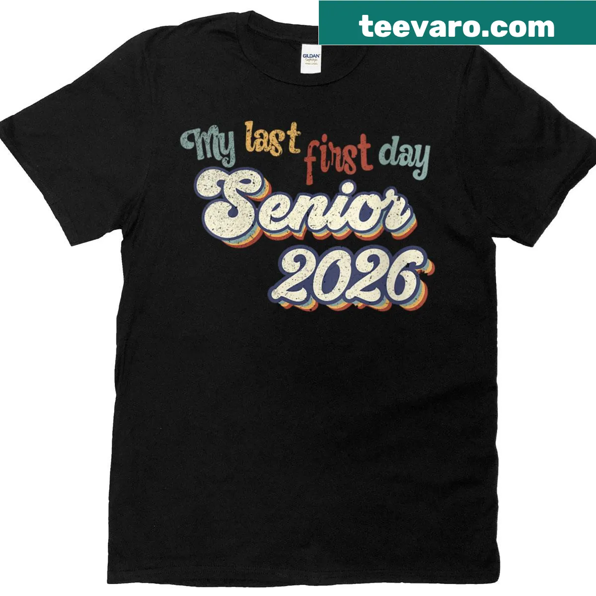 Vintage-style T-shirt for seniors featuring 'My Last First Day' — on a men's t-shirt