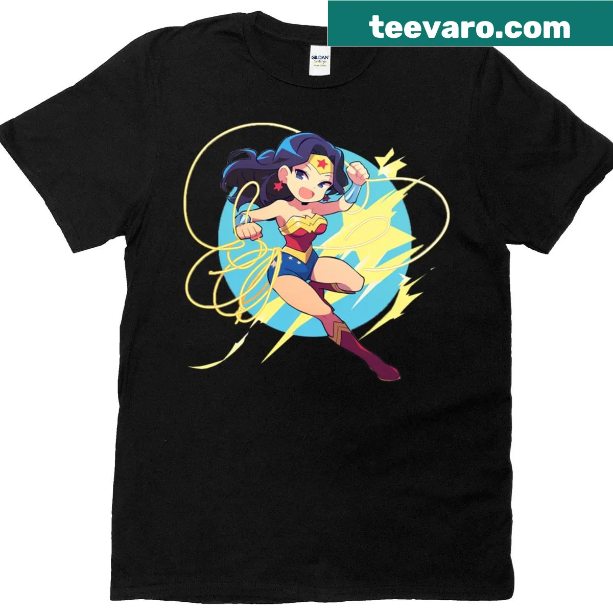Wonder Woman illustrated T-shirt with empowering graphic. — on a men's t-shirt