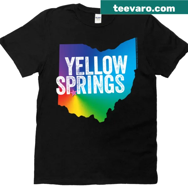 Yellow Springs Pride T-shirt with bold supportive text.