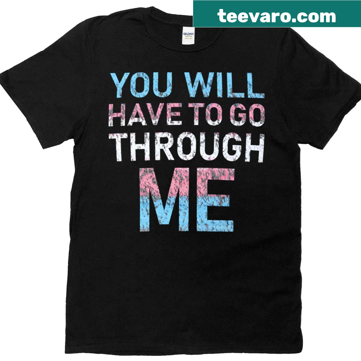 Funny LGBTQ+ shirt with protective text and pride flag design. — on a men's t-shirt