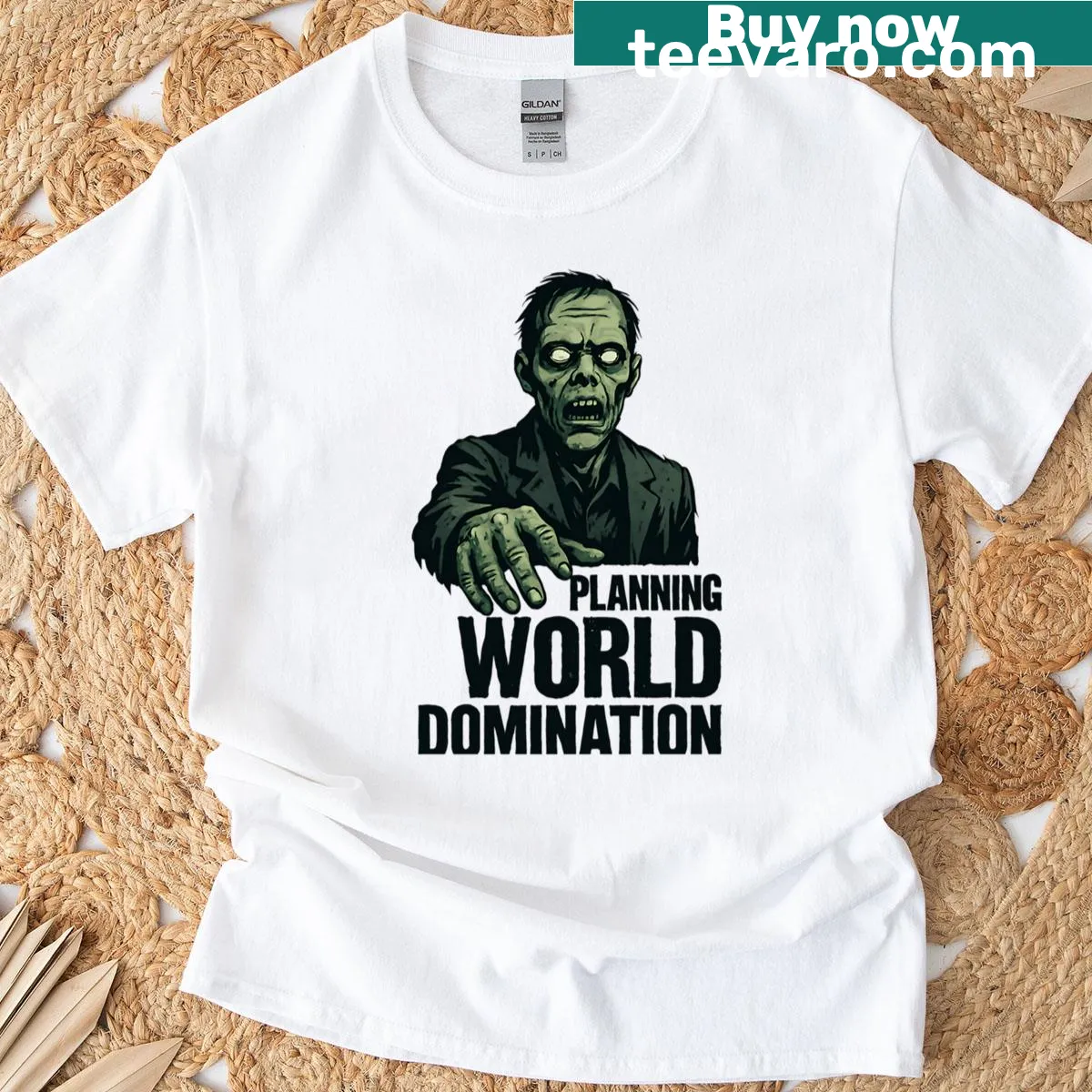 Playful zombie holding a wine glass for humor-loving fans — on a men's t-shirt