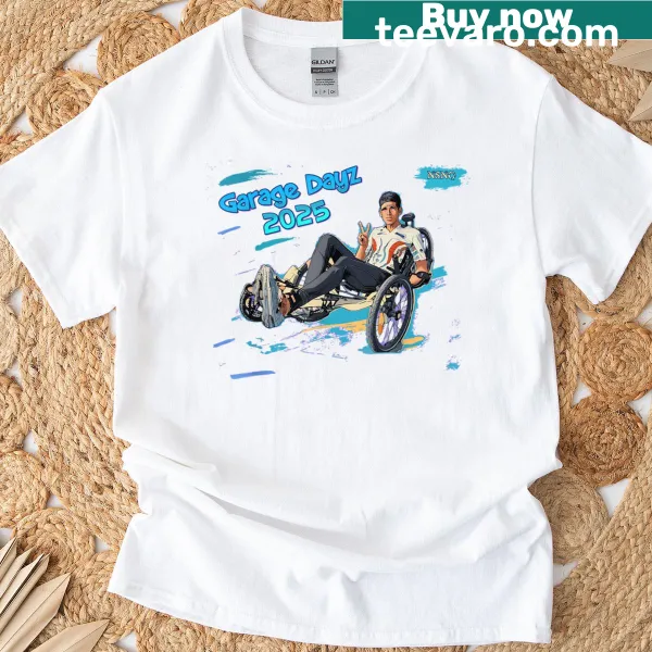Vintage-style t-shirt featuring a nostalgic garage theme