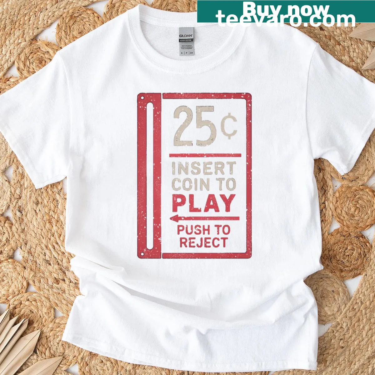 Retro arcade gaming T-shirt with '25 Cents Insert Coin To Play' — on a men's t-shirt