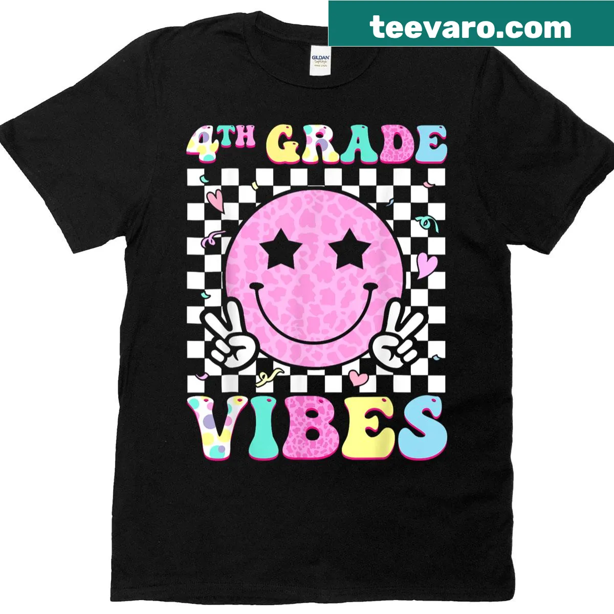 Illustration of '4th Grade Vibes' text in a playful design for kids. — on a men's t-shirt