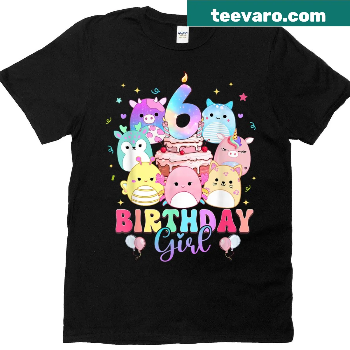 Cute Squish Squad design for a 6th birthday girl t-shirt — on a men's t-shirt