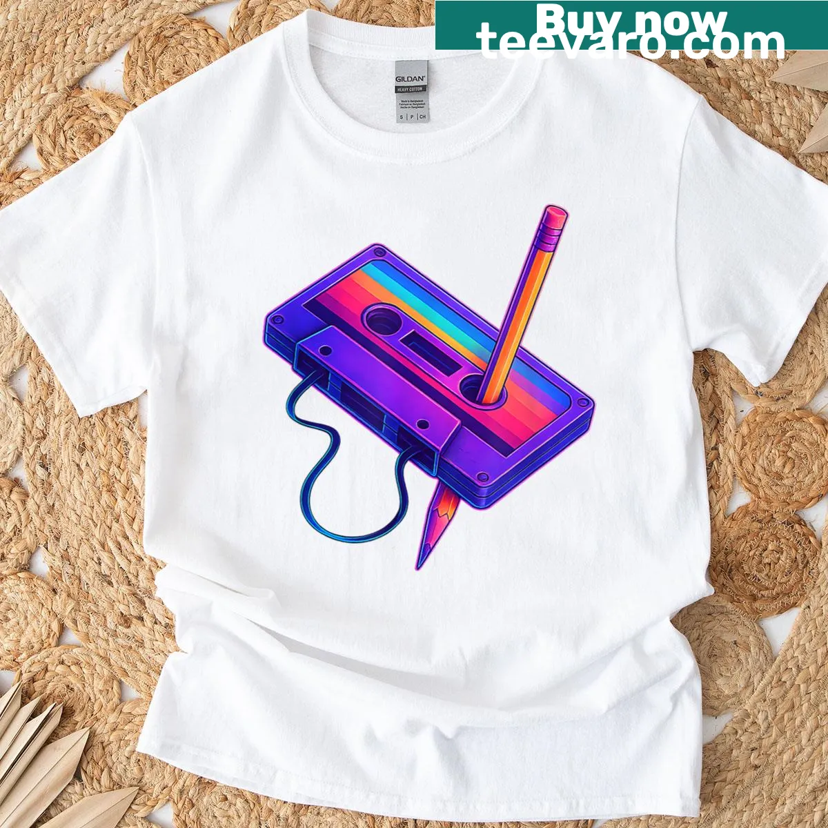 Retro cassette design t-shirt celebrating 80s and 90s music — on a men's t-shirt